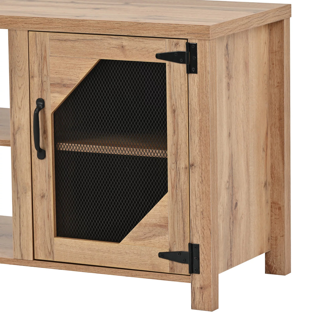 Natural Wood TV Stand with 2 Door Cabinet B618903