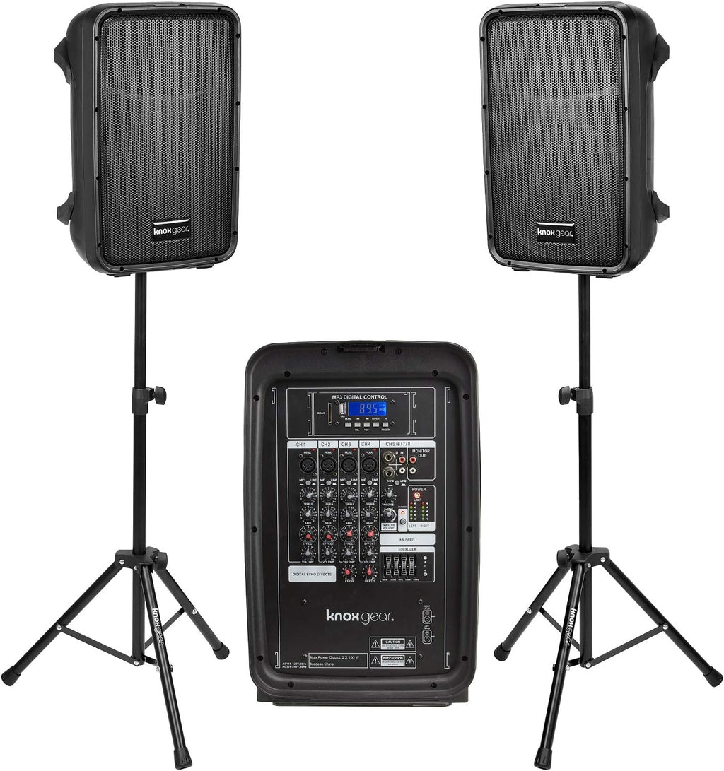 8 Channel Bluetooth PA System with Wired Microphone and Tripods F29029