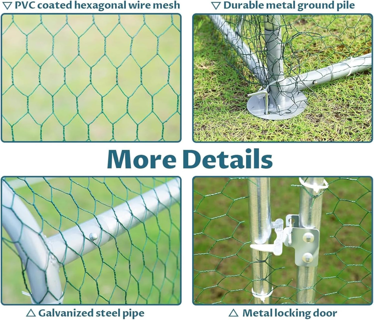 Large Metal Chicken Coop Walk-in Poultry Cage with Waterproof and Anti-Ultraviolet Cover (9.2'W x 12.5'L x 6.5'H) C5171