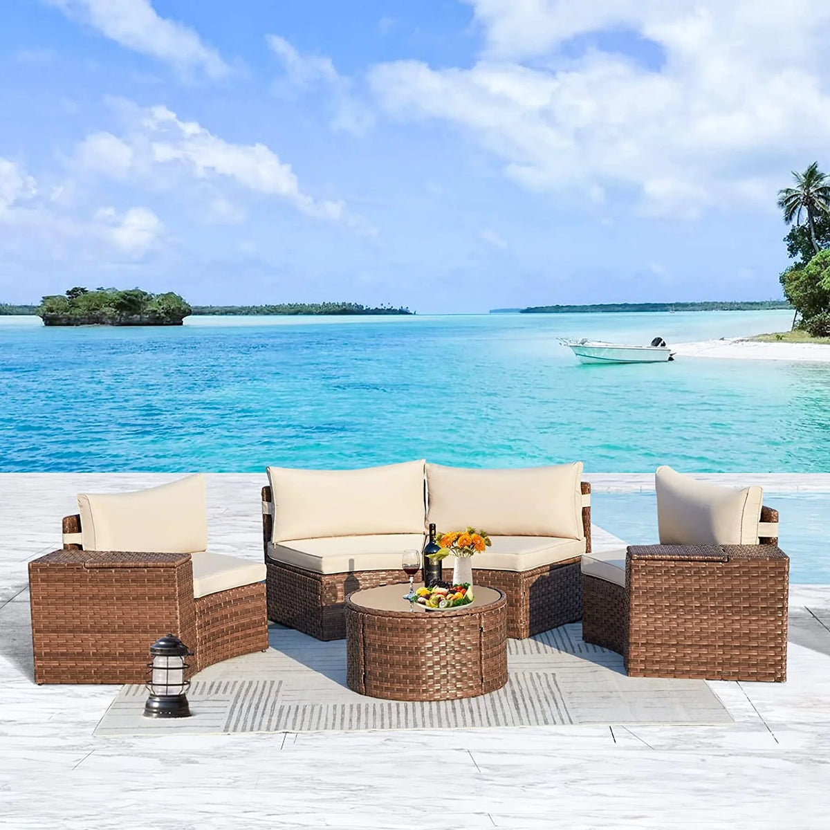 7 Piece Outdoor Patio Sectional Sofa Set with Storage Armrest G46069