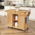 Natural Wood Finish Kitchen Island Cart with Locking Casters I320