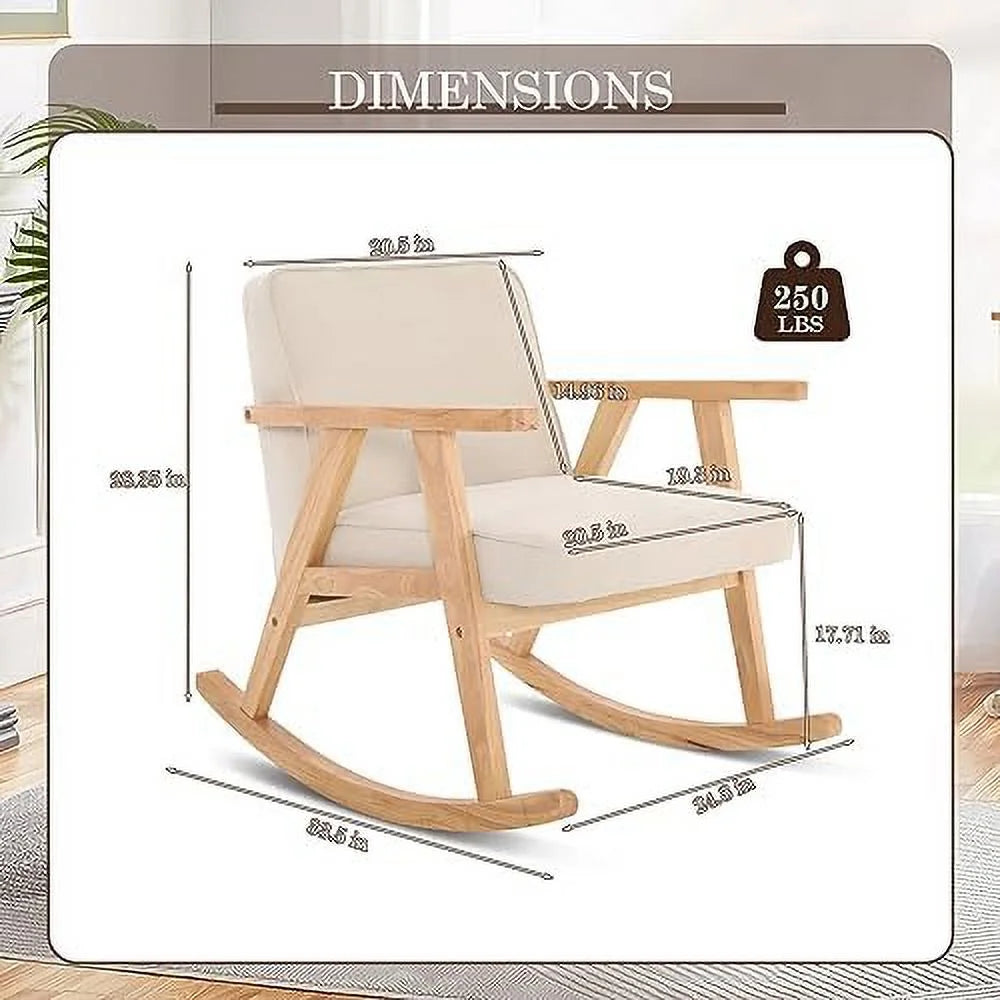Beige Walnut Upholstered Rocking Chair with Solid Wood V372