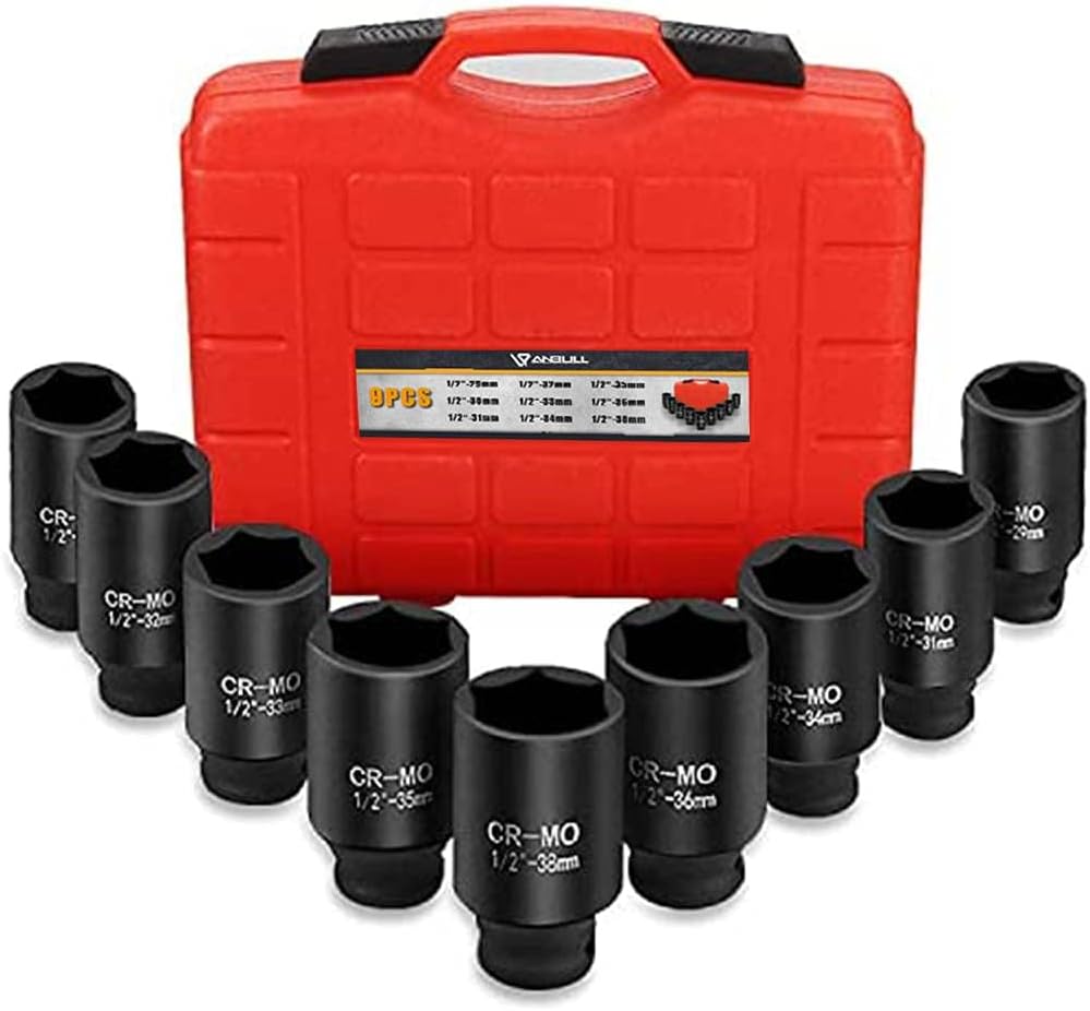 1/2 Inch 9PCS Deep Impact Socket Set 29mm-38mm with Storage Case G4636