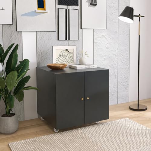 Black Small Rolling Printer Stand with Storage and Adjustable Shelf E212365