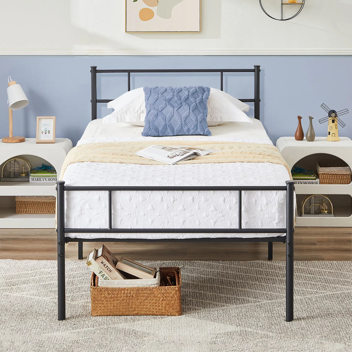 Twin Metal Platform Bed with Headboard and Footboard Black A231313