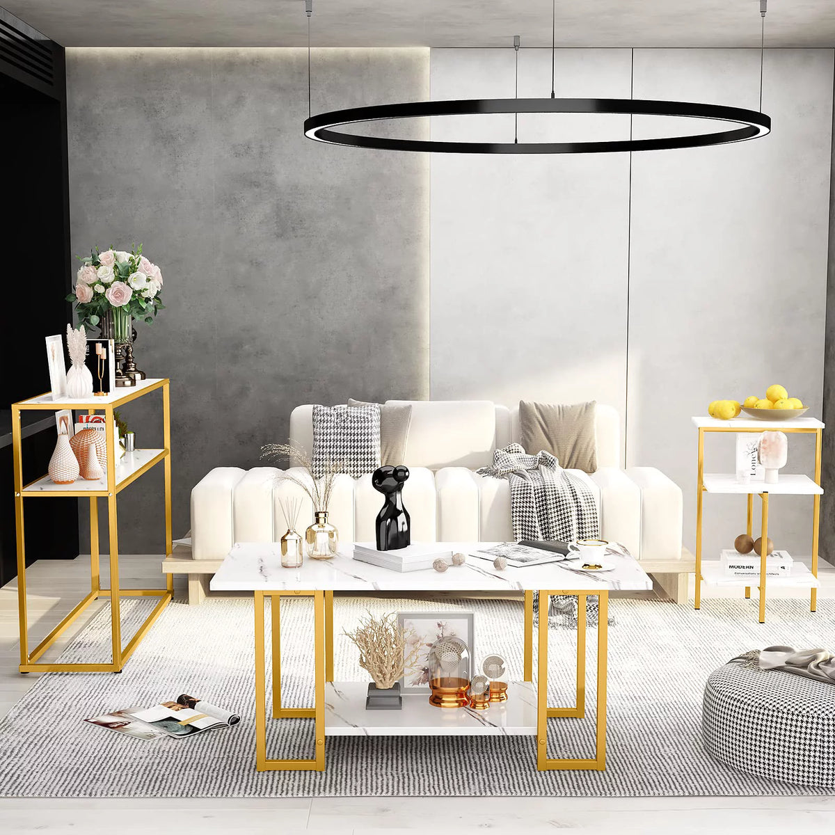 Gold Coffee Table Set of 3 with Metal Frame P8887