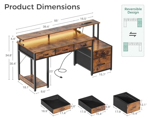 55 Inch Black Computer Desk with 3 Drawers A518137