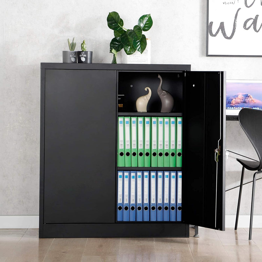 Black Metal Storage Cabinet with 2 Adjustable Shelves P7810