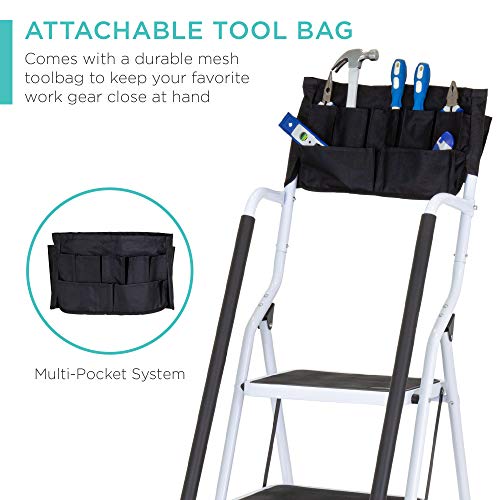 4-Step Folding Step Stool with Padded Hand Grips, Non Slip Rubber Feet, Attachable Tool Bag V642