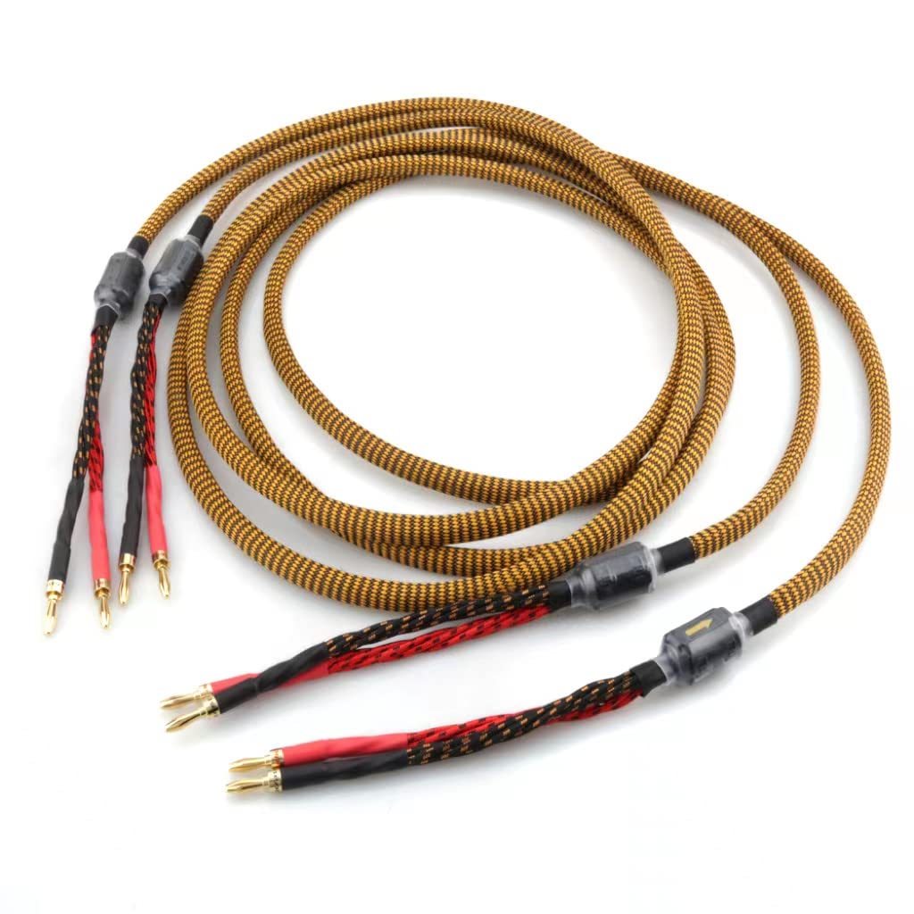 OFC Audiophile Speaker Cable with 8 Banana Plugs, 9.89ft 3m Nylon Braid S3931