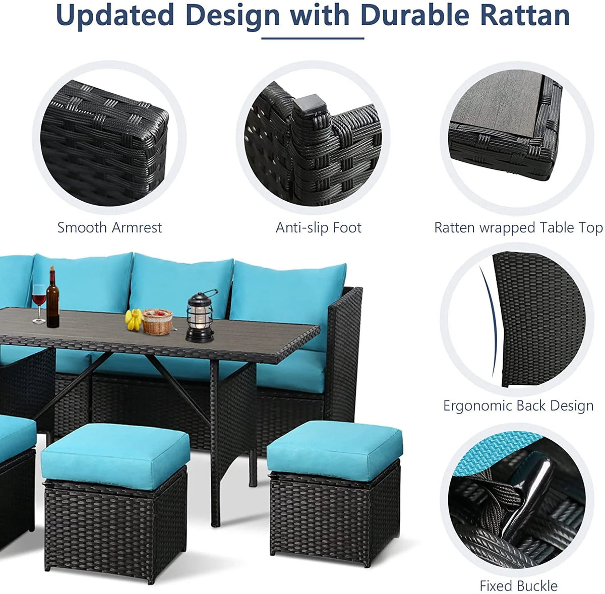 7-Piece PE Rattan Wicker Patio Conversation Set Y68530