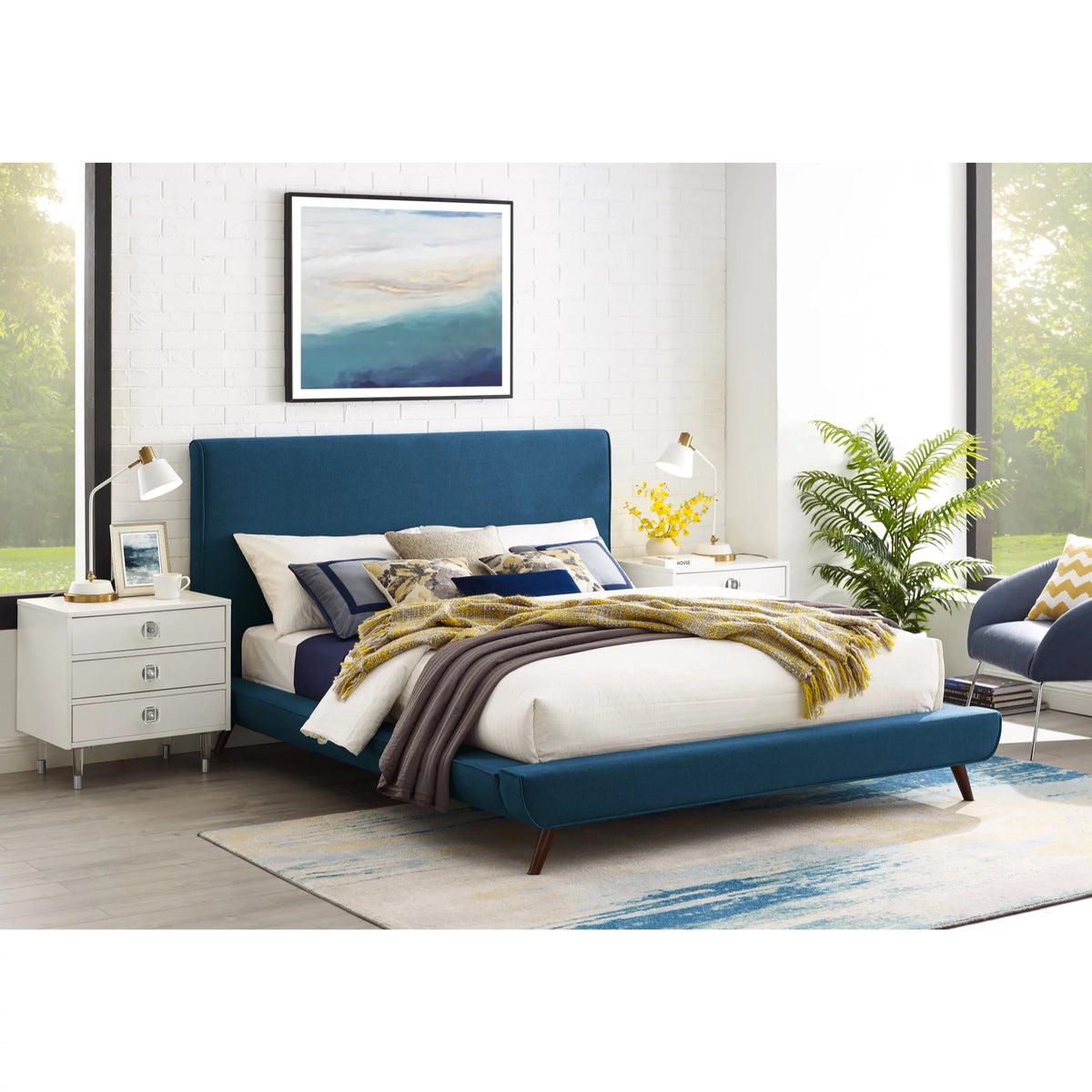Queen Size Linen Upholstery Platform Bed K921
