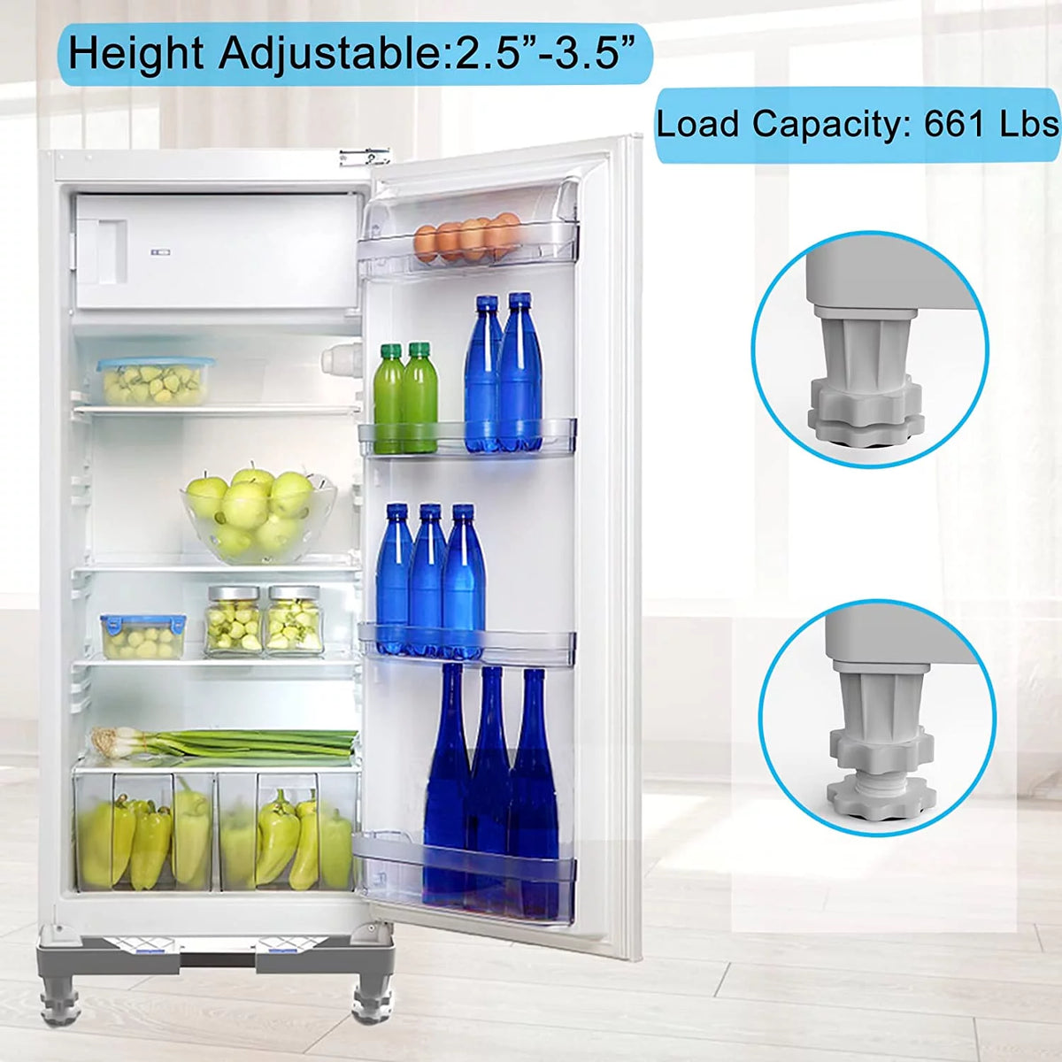 Adjustable Mini Fridge Stand with 4 Heavy Duty Feet White F563