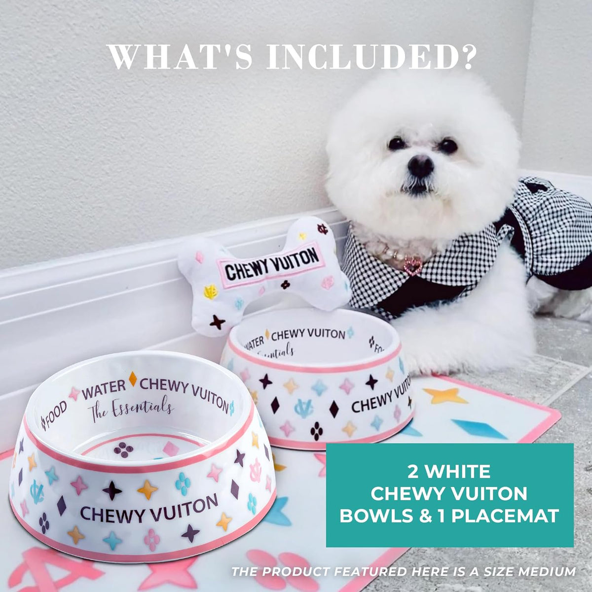 White BPA-Free Non-Skid Dog Bowls with Placemat, Case of 2 I1894