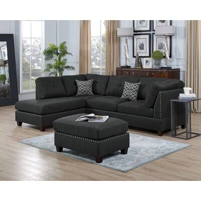 Ash Black Fabric Sofa u0026 Chaise with Ottoman T96439