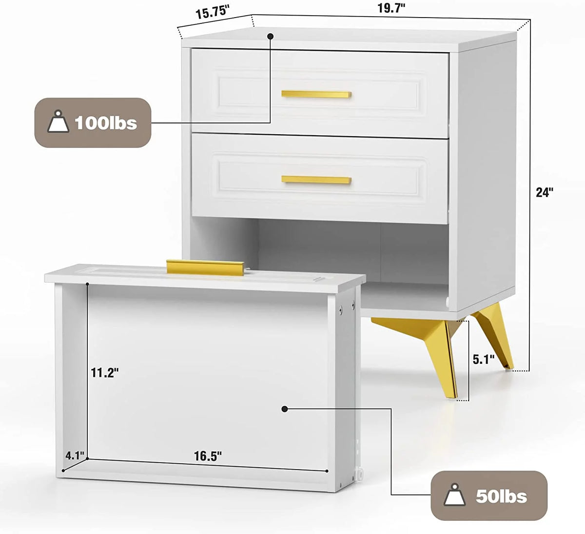 White 3 Drawer Wood Nightstand O744439