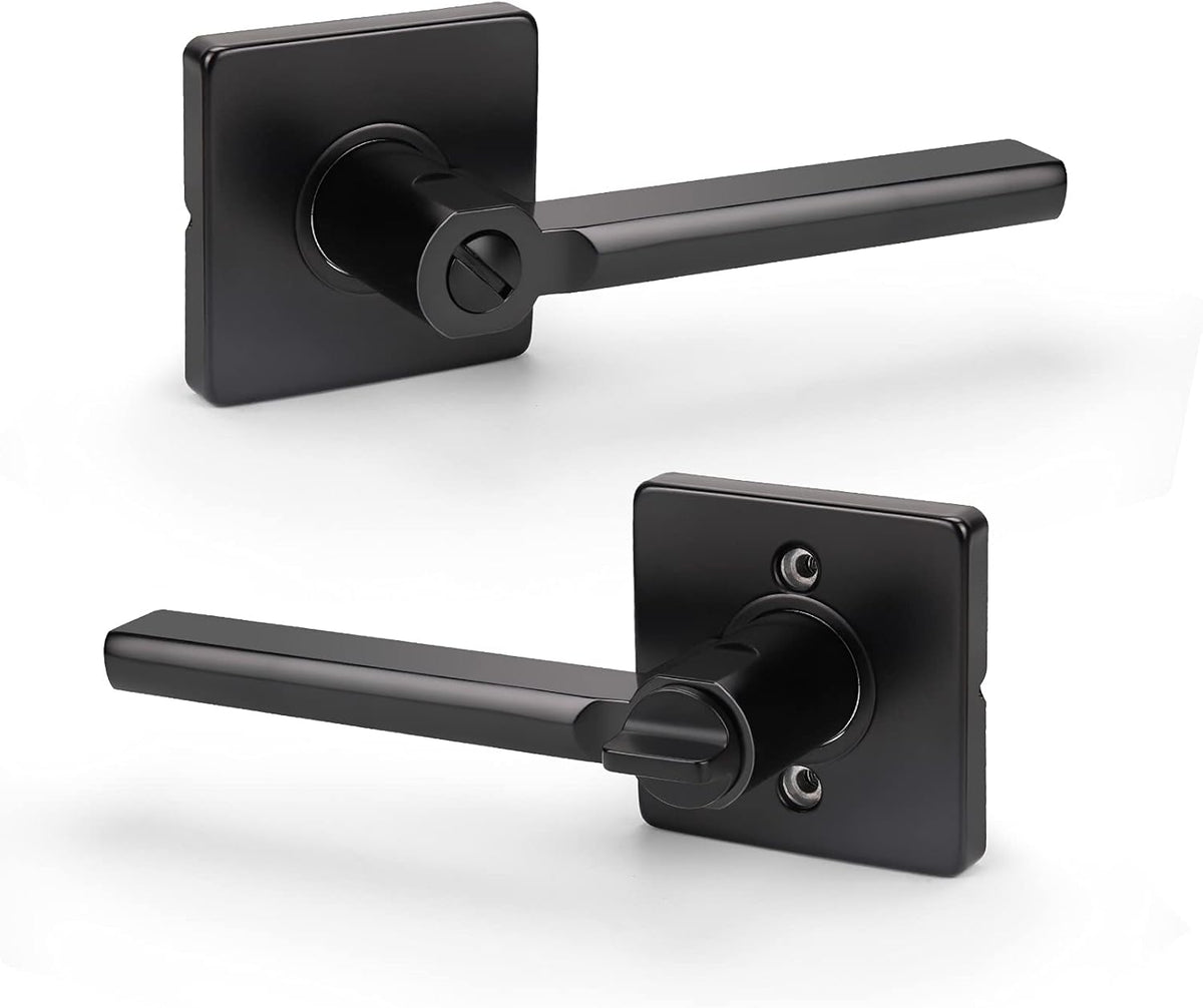 5 Pack Square Lever Handle for Closet Keyless Non-Locking Heavy Duty Interior Doors Passage Door Lever Black Finish Reversible Left or Right X1701