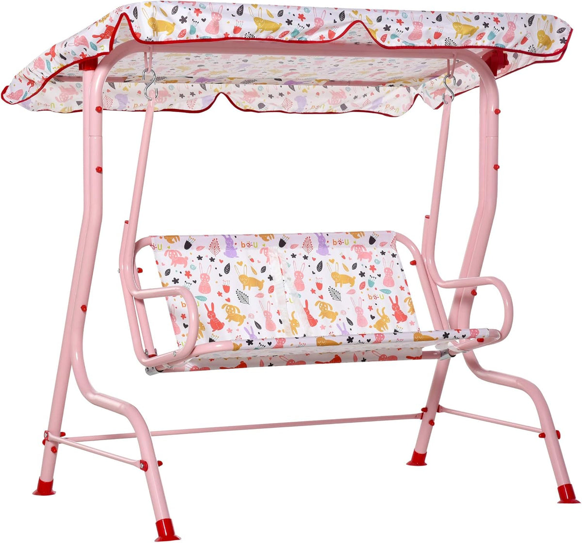 2-Seat Kids Canopy Swing Chair with Shade Awning Seat Belt Colorful Stripes H3206