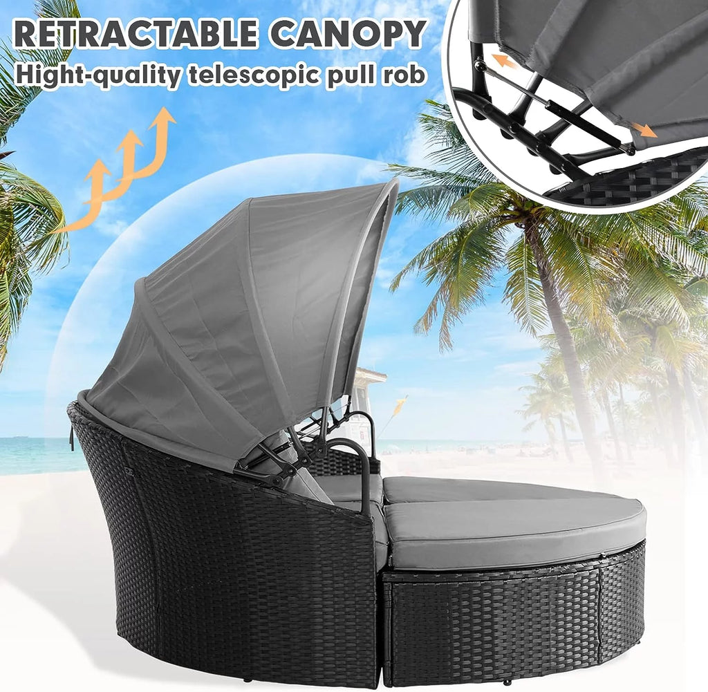 4 Piece Black Wicker Outdoor Daybed Set with Cushions M542177