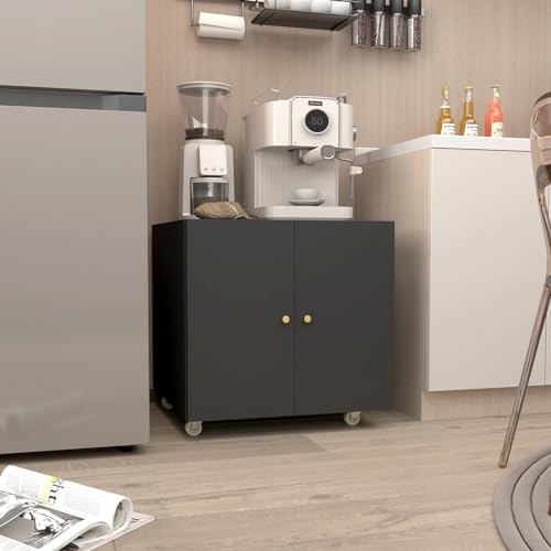 Black Small Rolling Printer Stand with Storage and Adjustable Shelf E212365