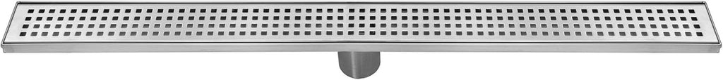 Stainless Steel Linear Drain with Square Pattern Grate Shower Drain Kit (28 x 2.75 Inches) B2800
