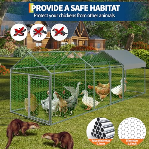 Large Metal Chicken Coop with Waterproof Anti-UV Cover X656