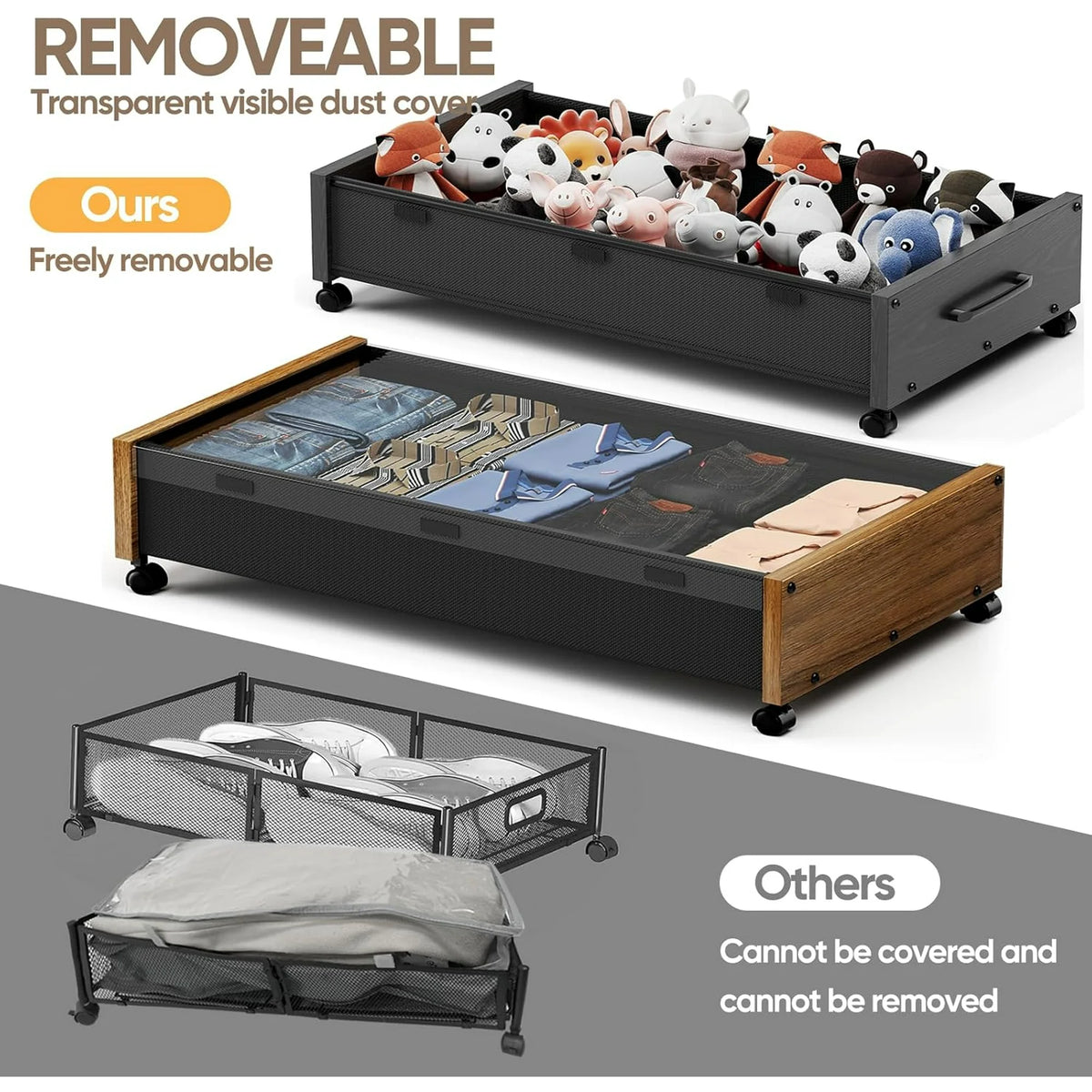 80L Extra-large Rolling Under Bed Storage Bins 2 Pack with Removable Lid M1224