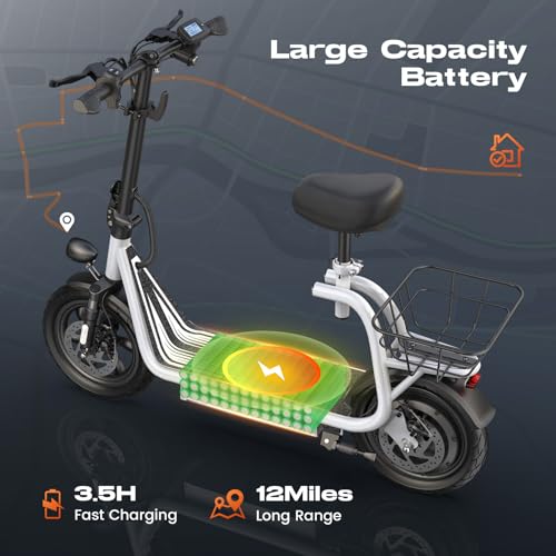 Electric Scooter with Seat, LED Display, 12" Tires, Foldable E7800