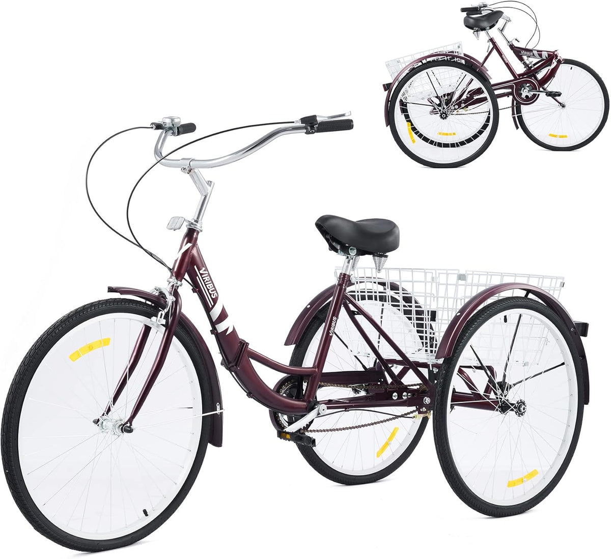26 Adult Folding Tricycle 1 Speed High Carbon Steel Three Wheeled Trike with Large Rear Basket Adjustable Spring Saddle Rubber Tires Bell Reflectors A470