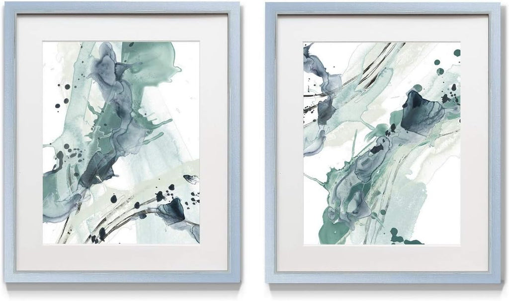 2 Piece Framed Artwork Set, Silver Frame, White Mat, Plexiglass, 16 in W X 20 in H V544