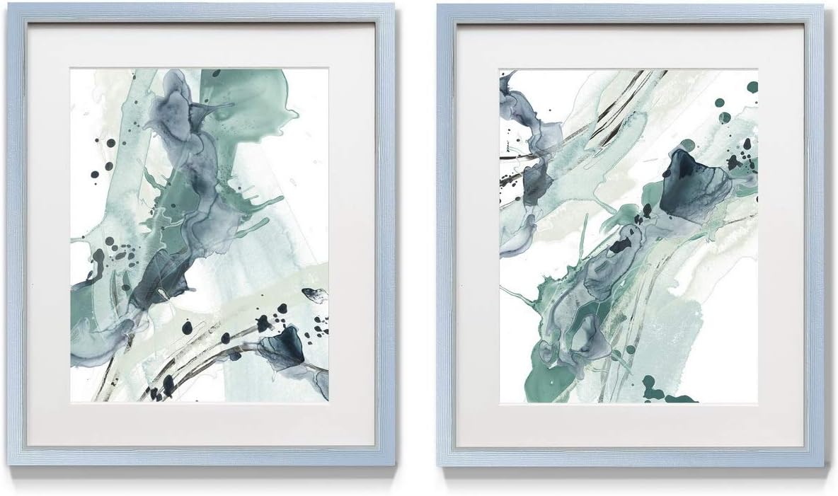 2 Piece Framed Artwork Set, Silver Frame, White Mat, Plexiglass, 16 in W X 20 in H V544