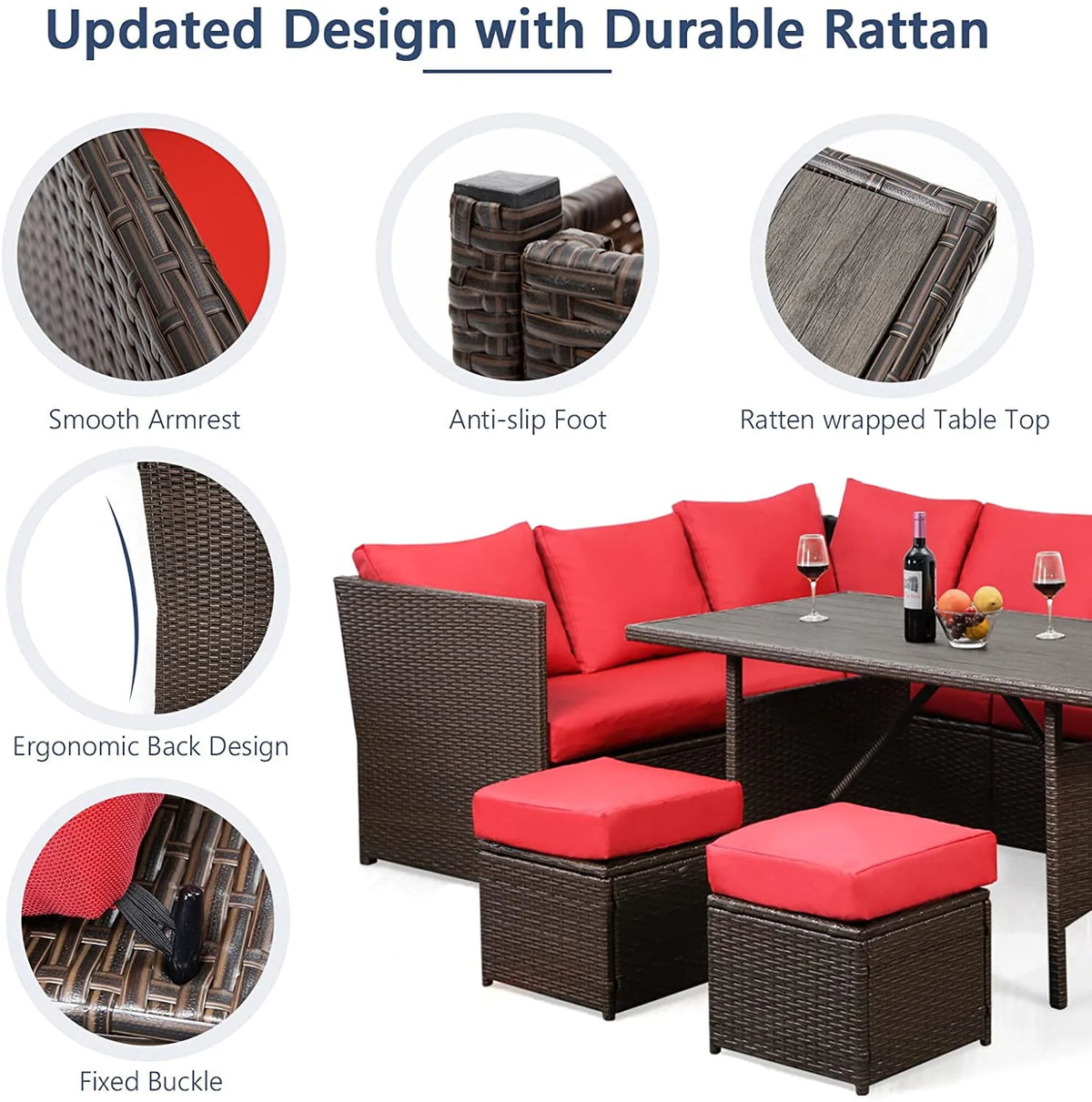 7-Piece PE Rattan Wicker Patio Conversation Set Y68530