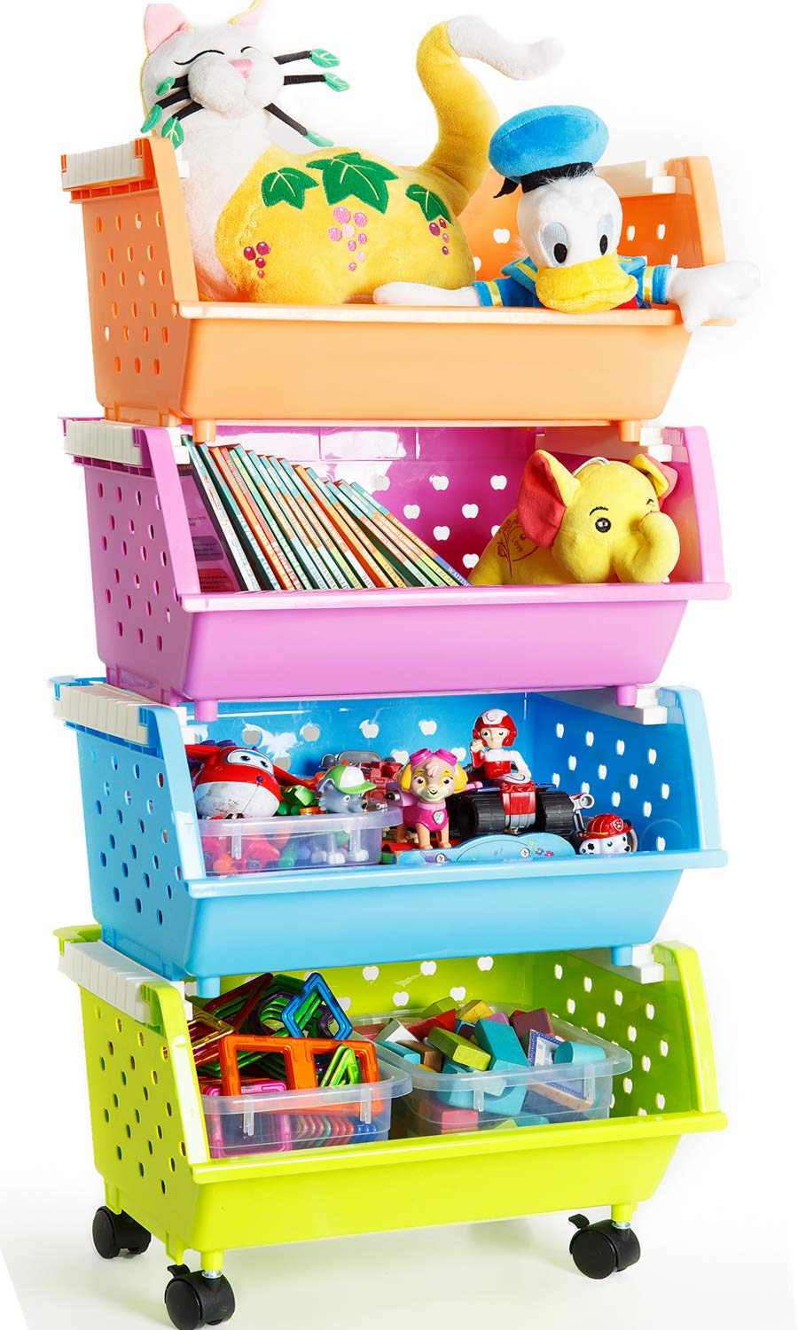 4 Baskets Kids' Toys Storage Organizer with Wheels T947