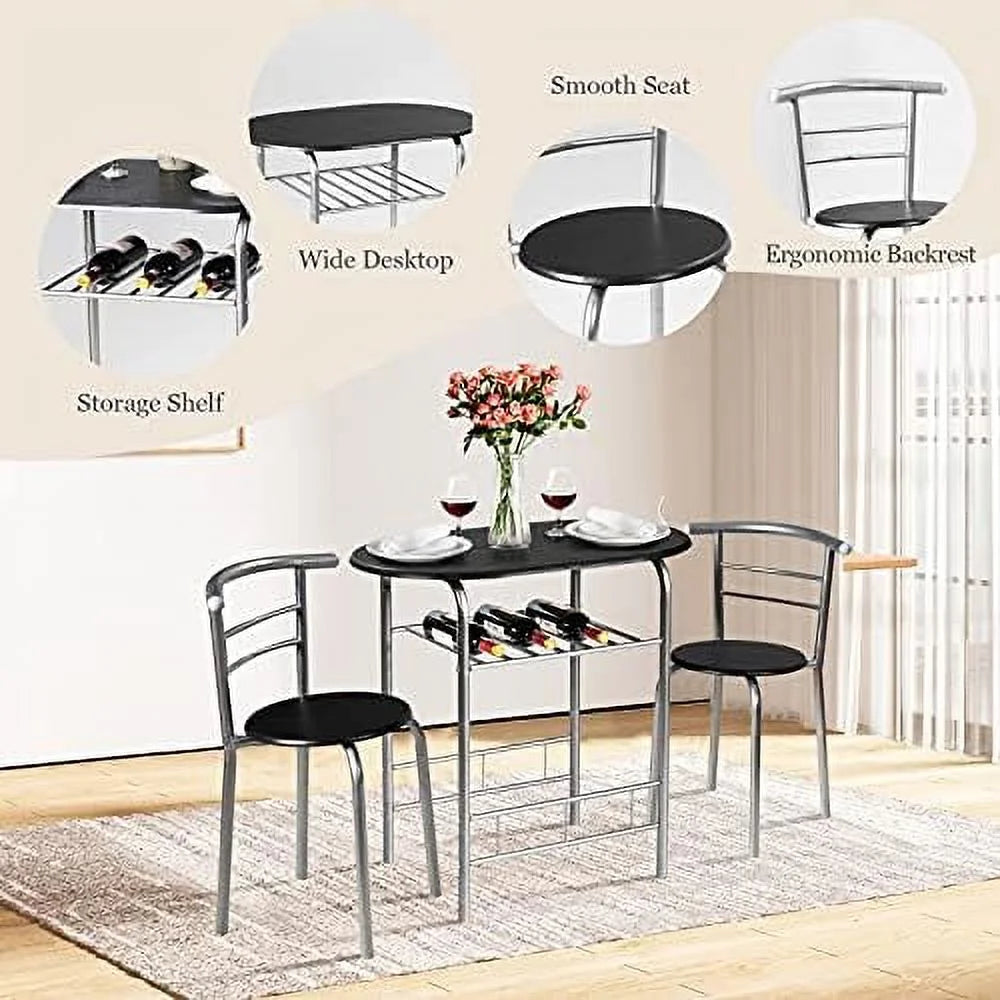 3 Piece Round Dining Table Set with 2 Stools H704
