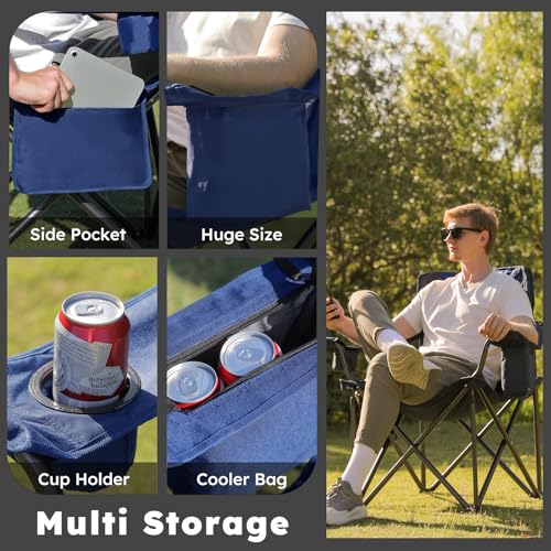 Oversized 2 Pack Heavy Duty Folding Camp Chair with Carry Bag, Cooler, Cup Holder Black V145835