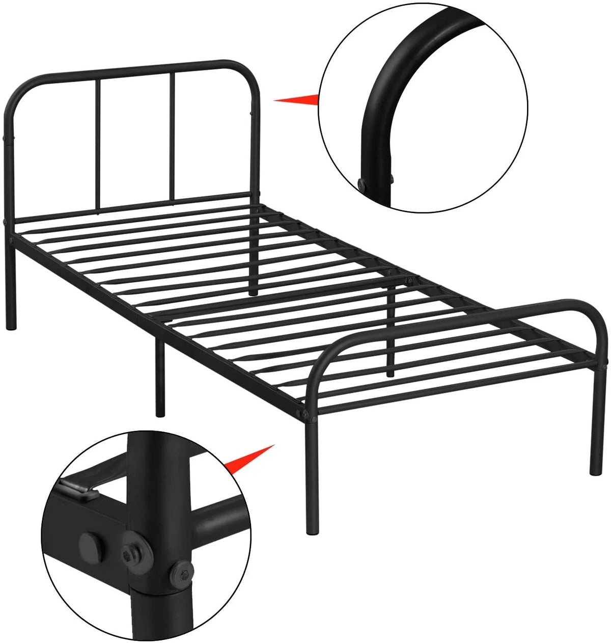 Twin XL Black Metal Bed Frame with Headboard and Footboard G134079