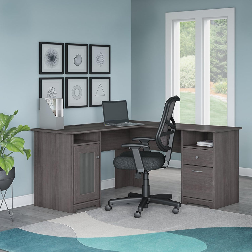 60W L Desk with Chair, Heather Gray O552