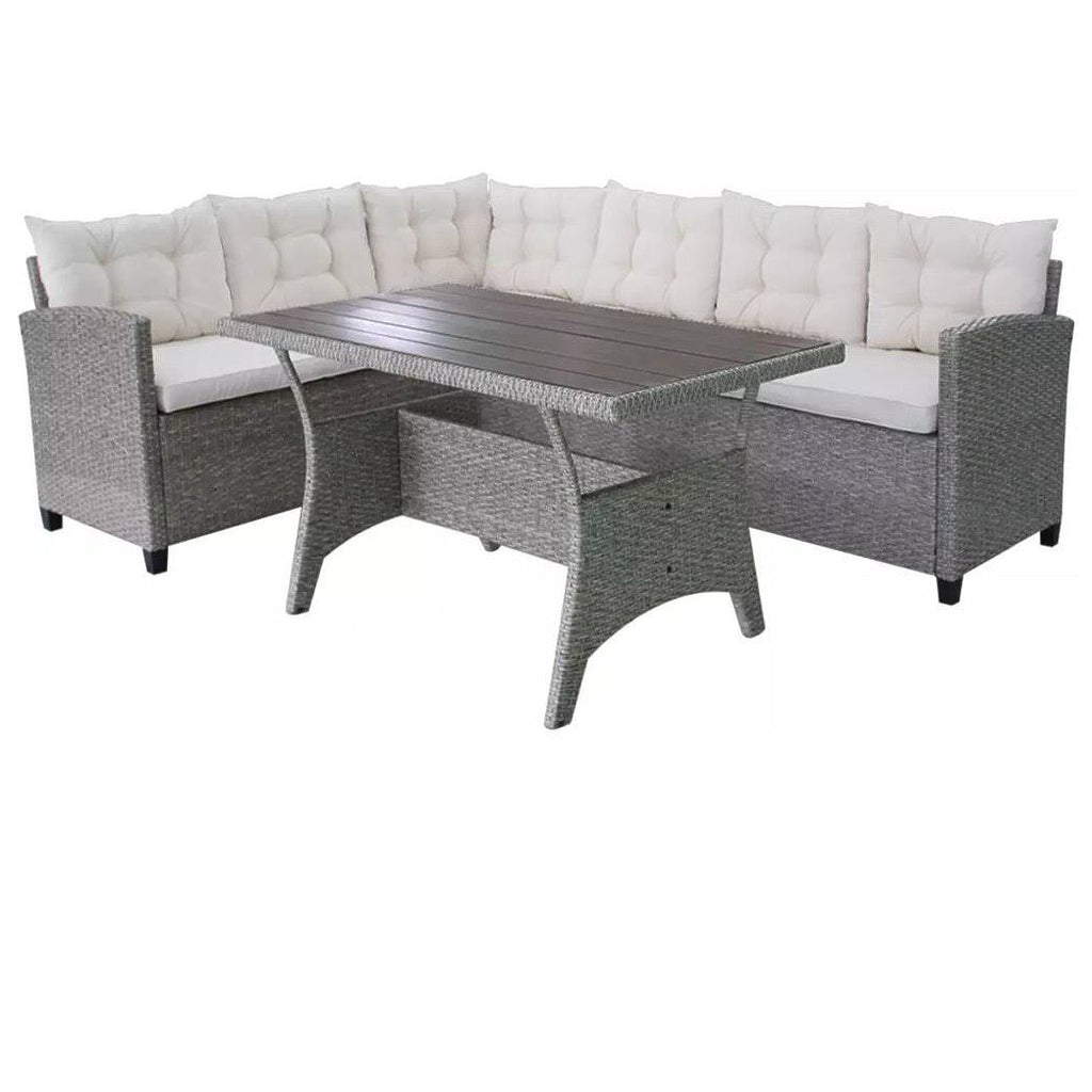 Gray Poly Rattan Garden Corner Sofa Set 12 Piece E9114