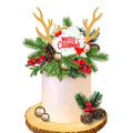 Christmas Cake Topper Deer Elk Cake Decorations with Pine Tree Pine Cones Golden Ball U311992
