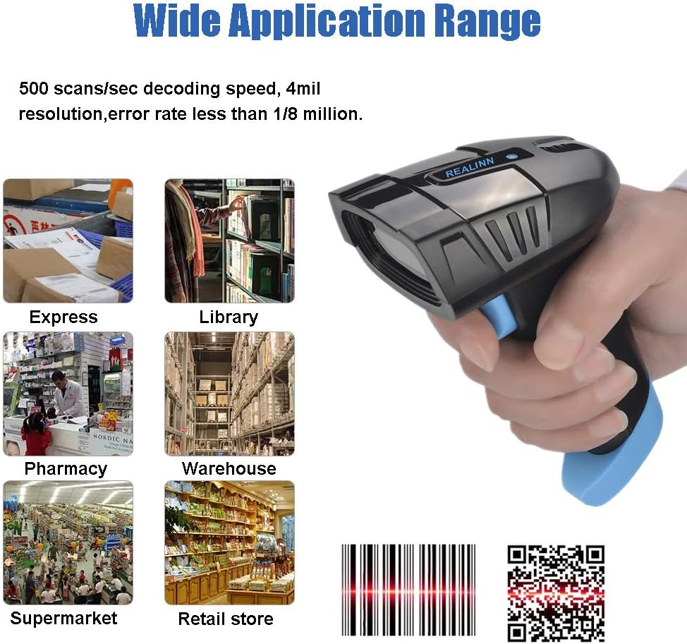 Cordless Barcode Scanner 2D QR Code Bar Code Reader with USB Cradle CMOS Imager W602