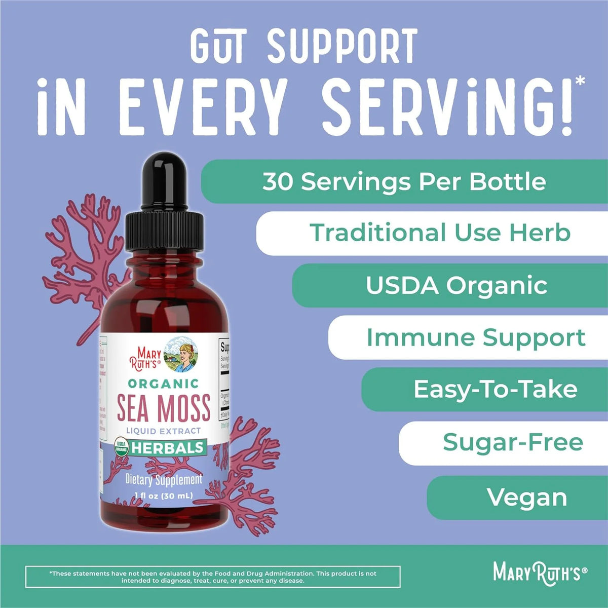 USDA Organic Sea Moss Liquid Drops Herbal Supplement 1 fl oz C210