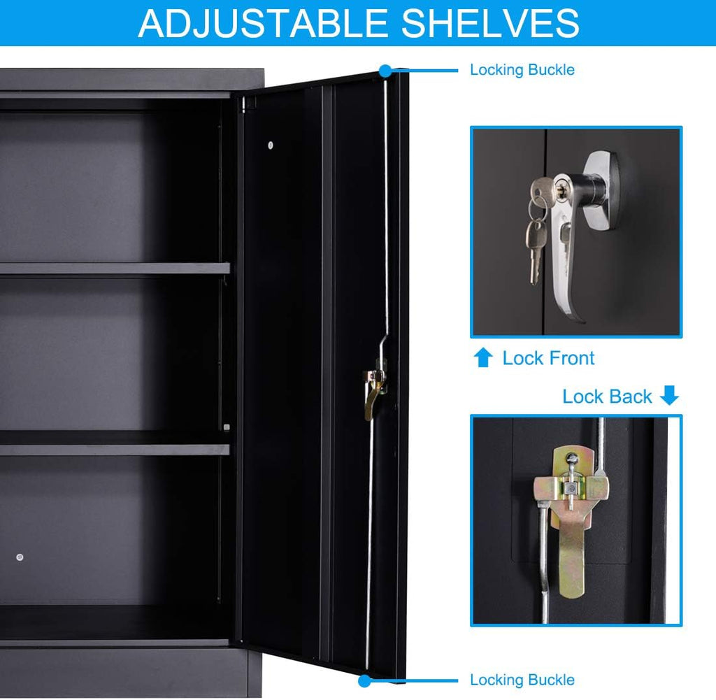 Black Metal Storage Cabinet with 2 Adjustable Shelves P7810