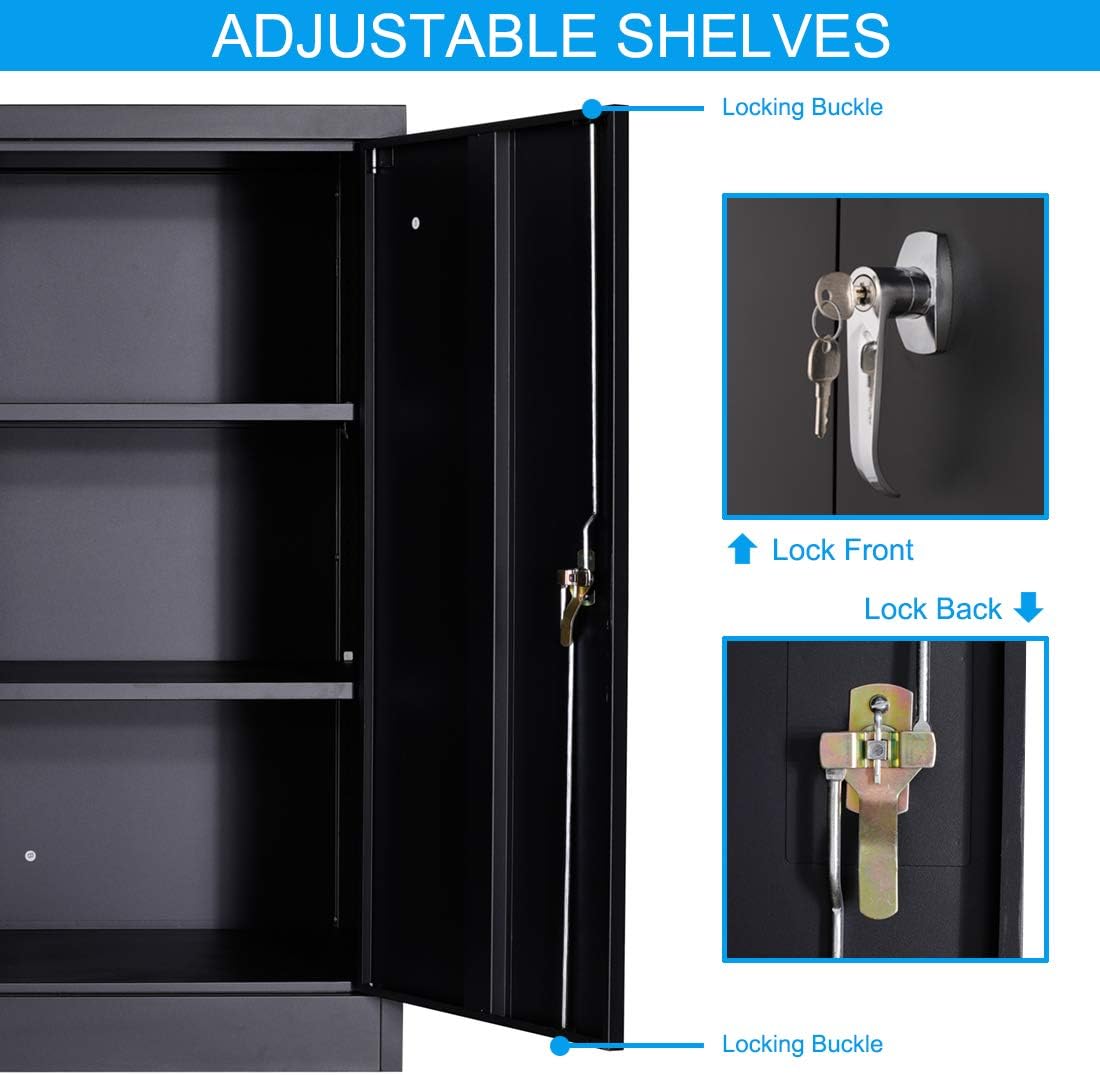 Black Metal Storage Cabinet with 2 Adjustable Shelves P7810