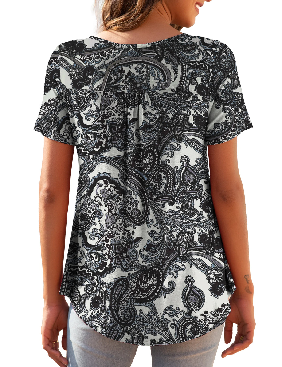 Womens Plus Size Tunic Tops Short Sleeve Floral Henley Shirts C22830