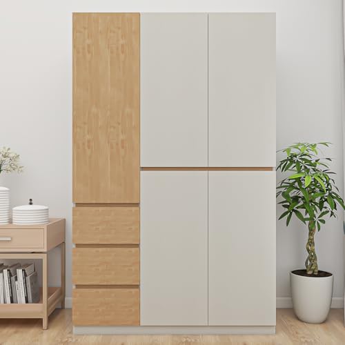4 Door Wardrobe Closet with Clothing Rod, 4 Drawers, Mirror, 62.99" D x 18.9" W x 70.87" H D40883