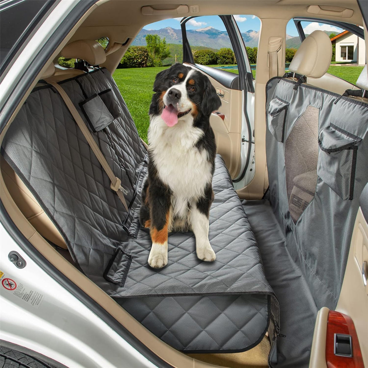 Grey X-Large Dog Car Seat Cover with Mesh Window A8369