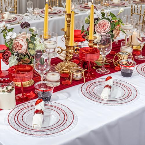 350PCS Clear Plastic Plates with Gold Trim Disposable Dinnerware Set A436
