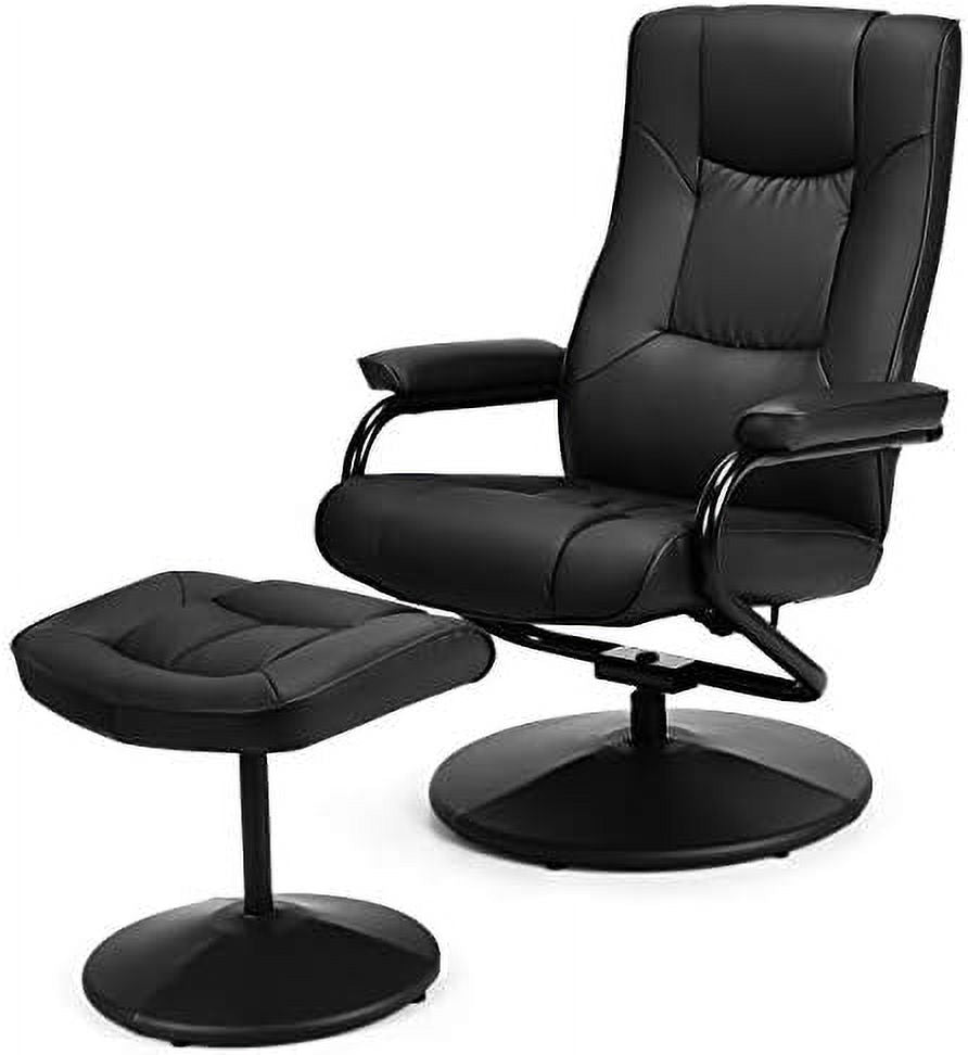 Black PU Leather Swivel Recliner Chair with Ottoman E878
