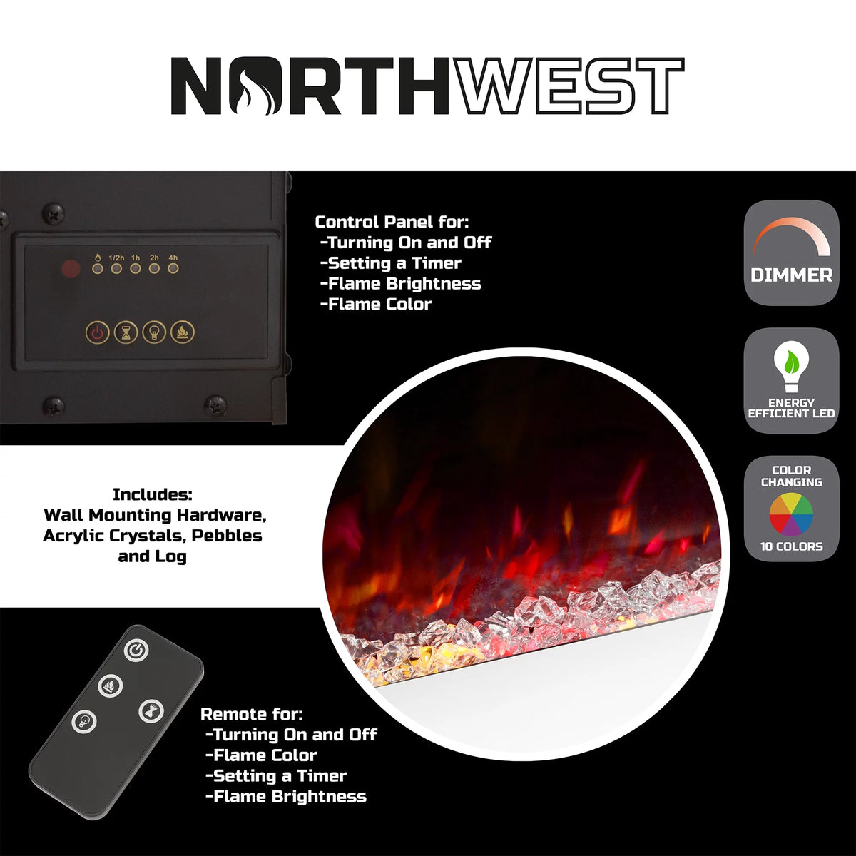 50-inch Wall Mounted Electric Fireplace with Remote White A156