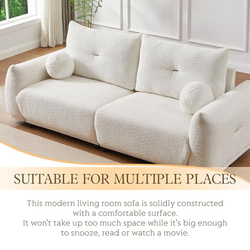 Oversized 2-Seater Loveseat Sofa with Cushions and Ball Pillows (Beige) G772004